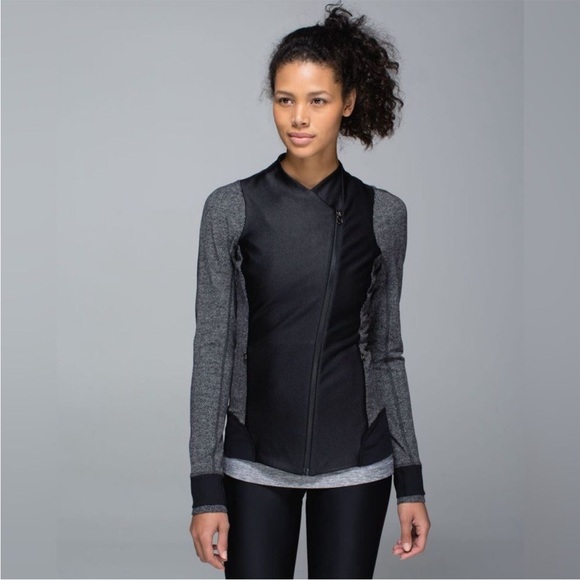 Lululemon Emerge Renewed Jacket Giant‎ Herringbone Heathered Black Sz 10 - Picture 1 of 14